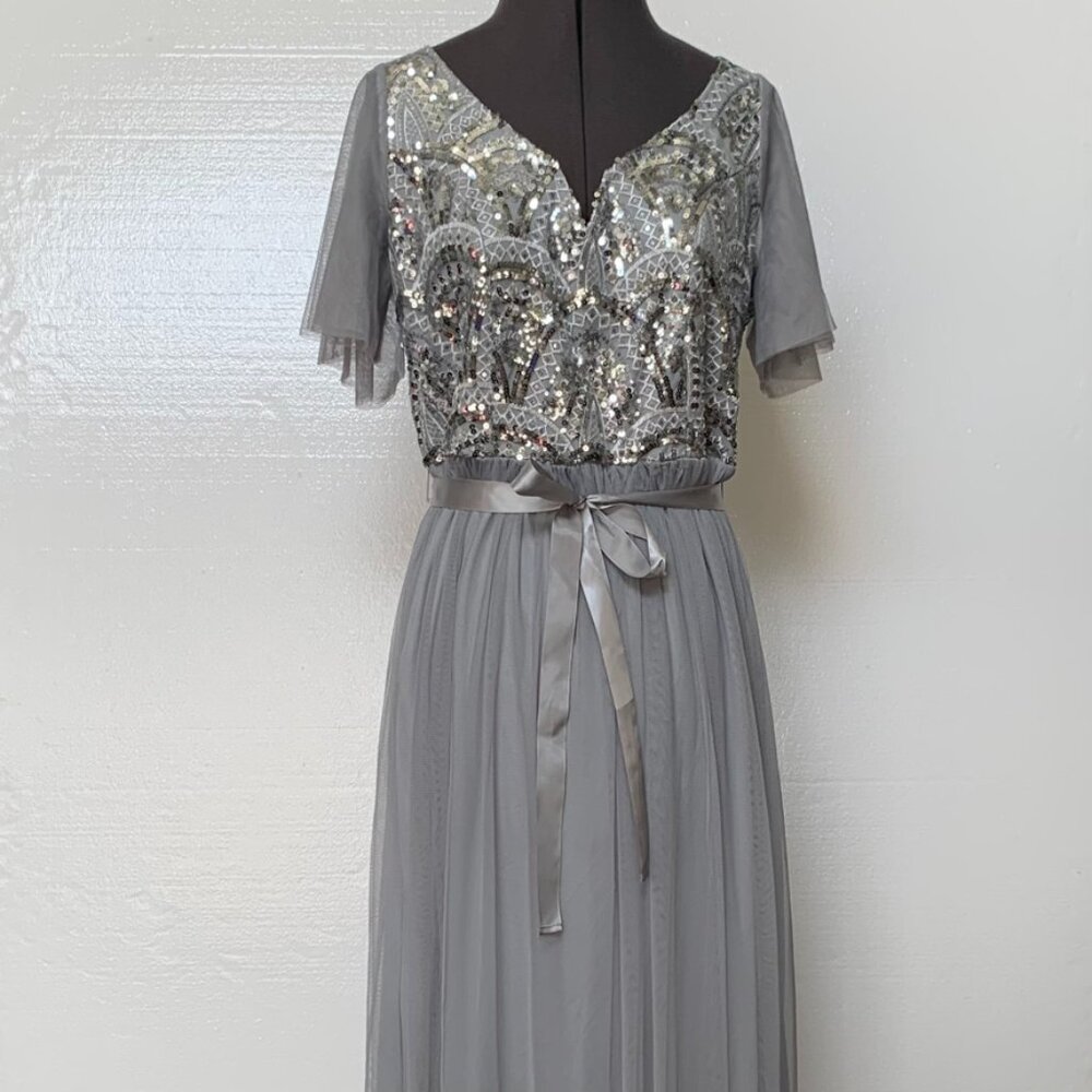 Candalite Petite Size M Gray Lace Fairy Princess Embroidery Lacey Sparkle Dress